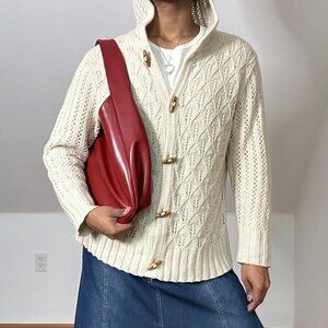 Eddie Bauer Wool Blend Hooded Knit Off White Cardigan Size X-Large